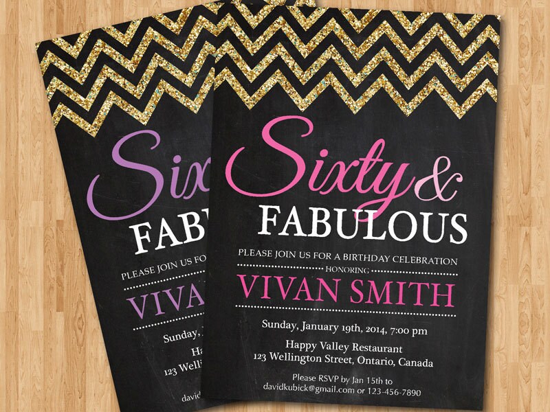 60th birthday invitation women. Glitter Glam Chevron Birthday | Etsy