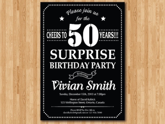 surprise 50th birthday invitation chalkboard birthday party etsy