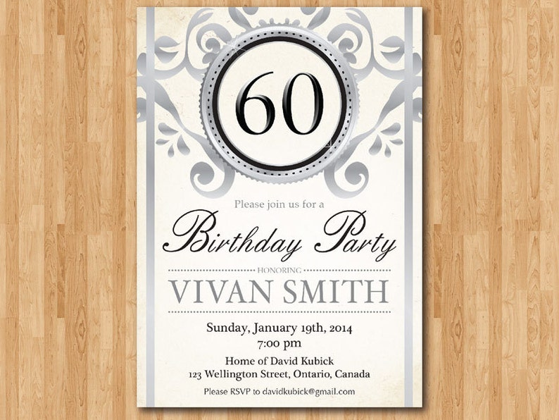 Printable Digital DIY. Surprise Party Silver 60th Birthday Invitation Glitter Gold Chalkboard Birthday Party Invite Adult Birthday