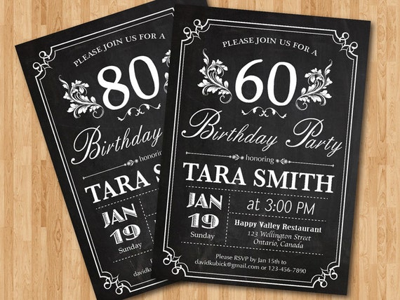 80th chalkboard birthday invitation