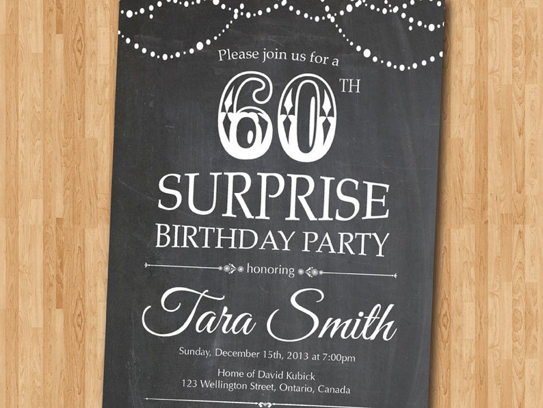 Surprise 60th birthday invitation. Chalkboard Surprise | Etsy