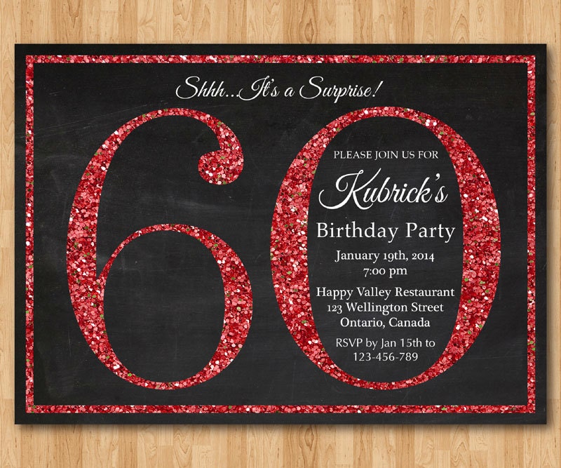 Invito compleanno 60 . Invito festa di compleanno Glitter ...