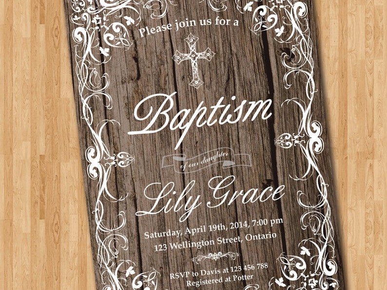 Rustic Baptism Invitation. Wood Baptism Invites. Cross Etsy