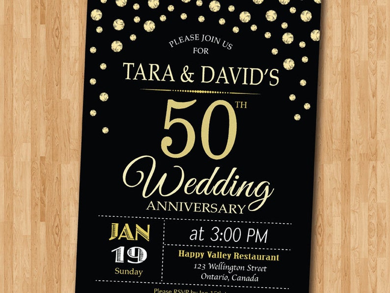 50th Anniversay Invitation 50th Wedding Anniversay Gold glitter 10th 20th 25th 30th 40th 50th Any years Golden fifty Printable Digital.