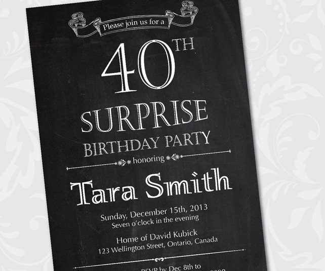 chalkboard surprise birthday invitation 30th 40th 50th 60th 70th diy surprise party invitations