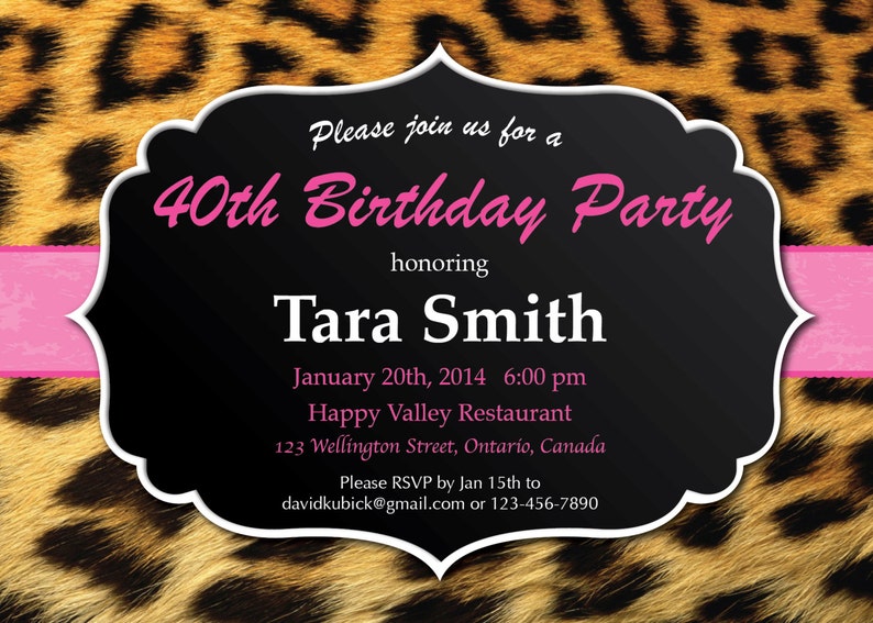 leopard birthday invitation for