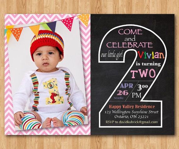 second birthday invitation chalkboard 2nd birthday invite etsy