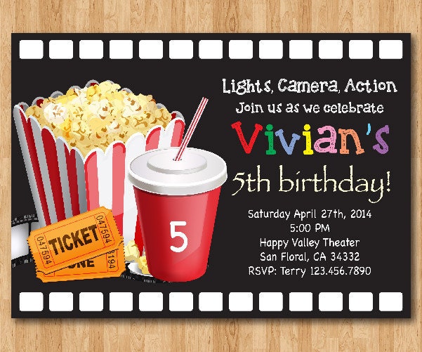 Movie Birthday Invitation Movie Night Birthday Party Invite Etsy