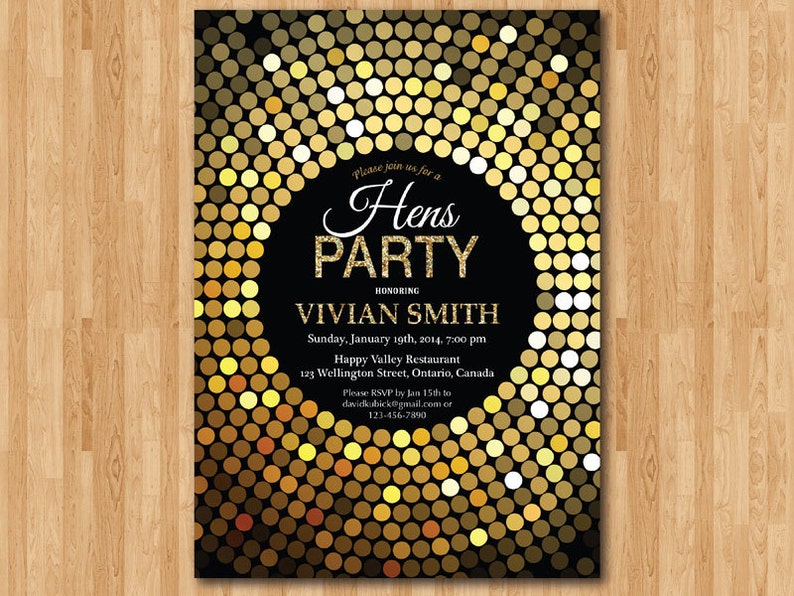 hens-party-invitation-hen-night-invite-gold-glitter-black-etsy