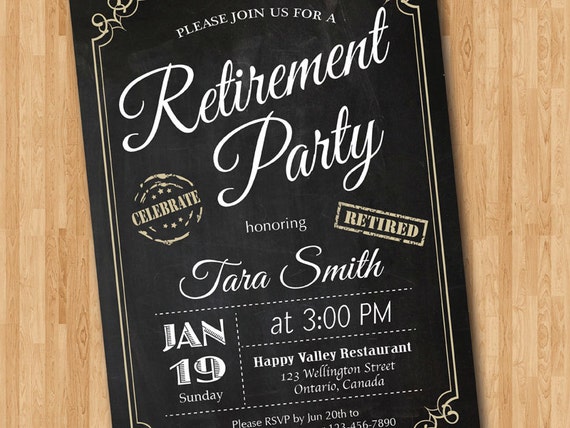 Digital Invite Retirement Party Chalkboard Invitation Retired Celebration 5\u201d x 7\u201d Digital Printable Any year