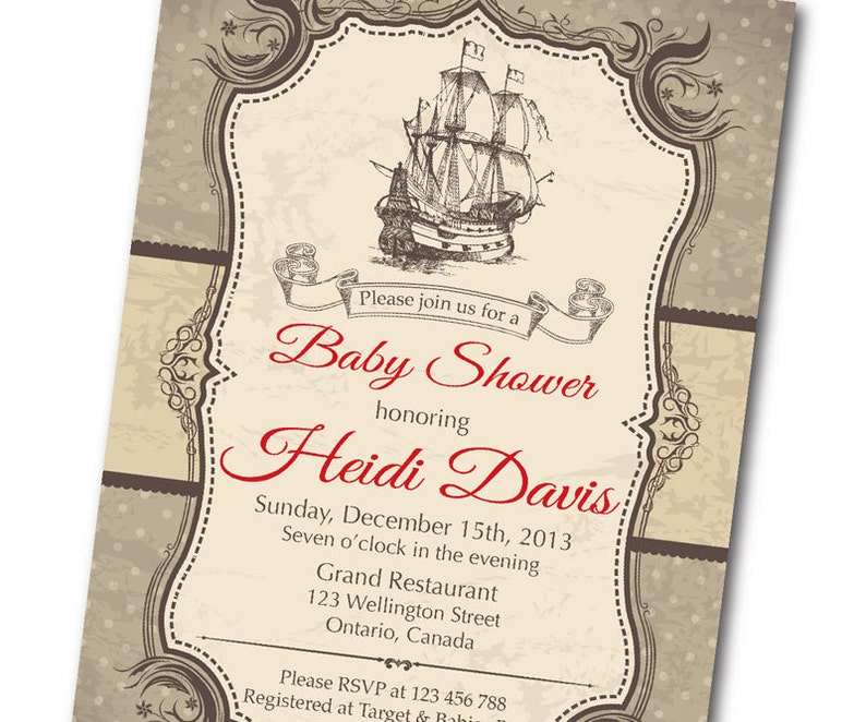 Vintage Ship Baby Shower Invitation Retro Baby Boy Shower Etsy