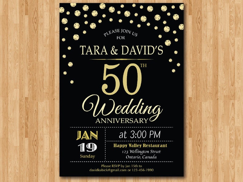 50th Anniversay Invitation 50th Wedding Anniversay Gold glitter 10th 20th 25th 30th 40th 50th Any years Golden fifty Printable Digital.