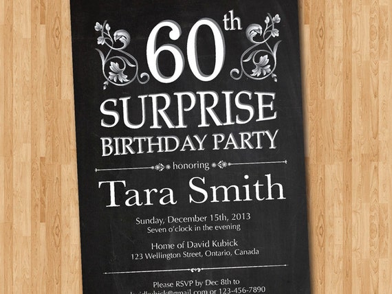 60th Surprise Birthday Invitation. Chalkborad Birthday Party | Etsy