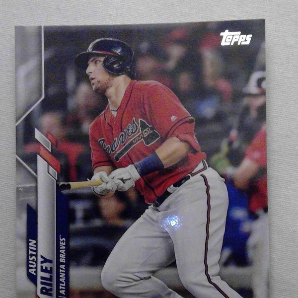 Atlanta Braves Greeting card featuring Chipper Jones or Austin Riley on a detachable trading card