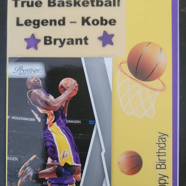 Los Angels Lakers Birthday card with a detachable trading card of Kobe Bryant, LeBron James or Anthony Davis