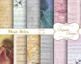 sheet music digital paper, music notes scrapbook paper, vintage digital paper, printables, backgrounds for scrapbooking, digital backgrounds