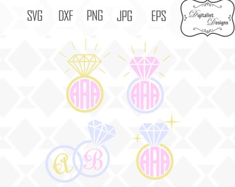 wedding svg, wedding ring svg, circle monogram frame, diamond ring clipart, svg bundle, silhouette, vector, cricut cut files