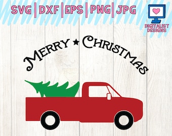 Christmas truck svg, Merry christmas svg, christmas tree svg, winter svg, silhouette, vector, christmas clipart, cricut cut files