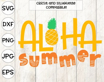 aloha svg cuts, summer svg, beach svg, pineapple svg, svg for cricut design space, dxf, silhouette, summer clipart, beach shirt
