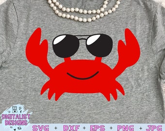 crab svg cuts, summer svg, beach svg, sunglasses svg, nautical svg, crab vector, svg for cricut, dxf, silhouette, crab clipart, beach shirt