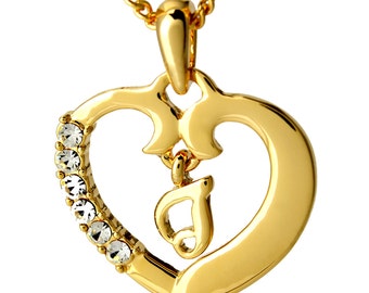 Gold Heart Initial Necklace "T" - Gold Initial Heart Letter Necklace Pendant 18K Gold Plated Including Free Gift Box & Bag