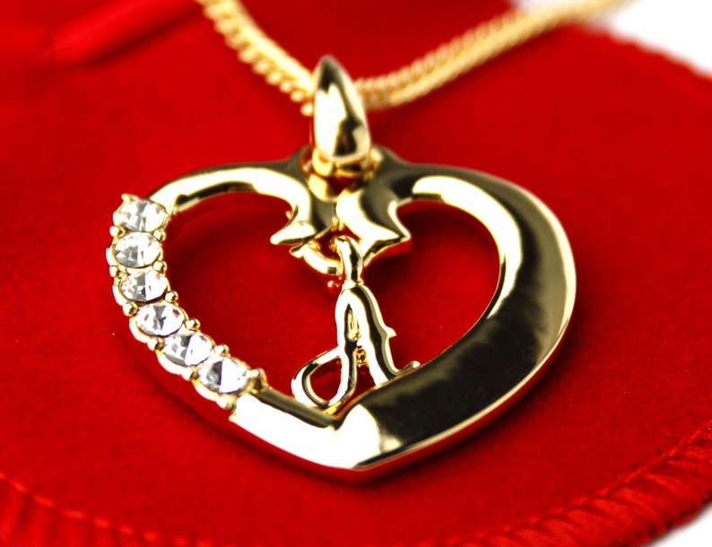 Gold Heart Initial Necklace a Gold Initial Heart Etsy