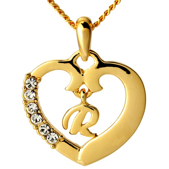 Buy Gold Heart Initial Necklace g Gold Initial Heart Letter Necklace Pendant  18K Gold Plated Including Free Gift Box & Bag Online in India - Etsy