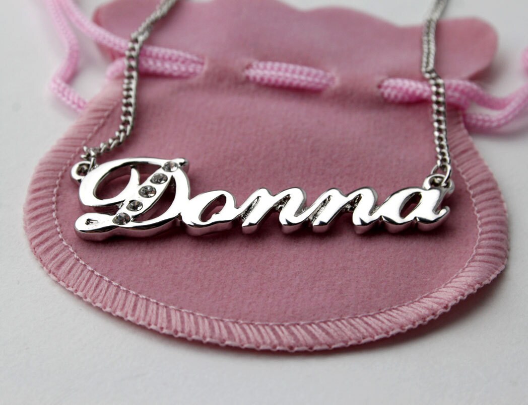 Name Necklace Donna White Gold Plated 18ct Personalised - Etsy