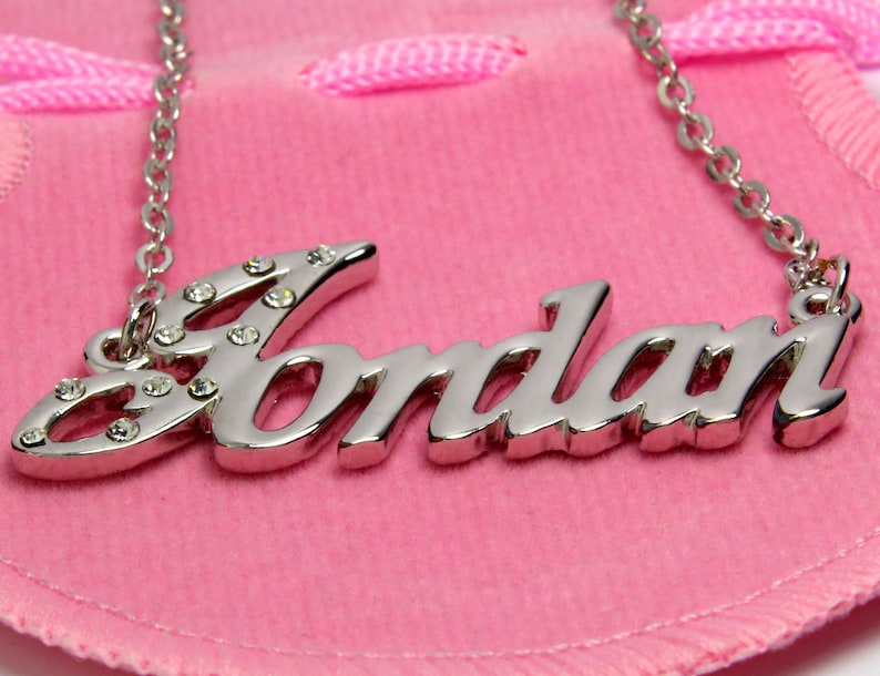 Name Necklace Jordan White Gold Plated 18ct Personalised Etsy