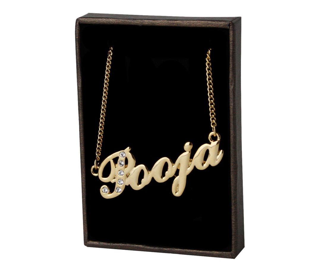 Name Necklace Pooja Gold Plated 18ct Personalised Necklace - Etsy Name Necklace Pooja Gold Plated 18ct Personalised Necklace - Etsy