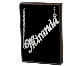 Collar de nombre Miranda - Gold Plated collar personalizado de 18 quilates con diamantes de imitación checo
