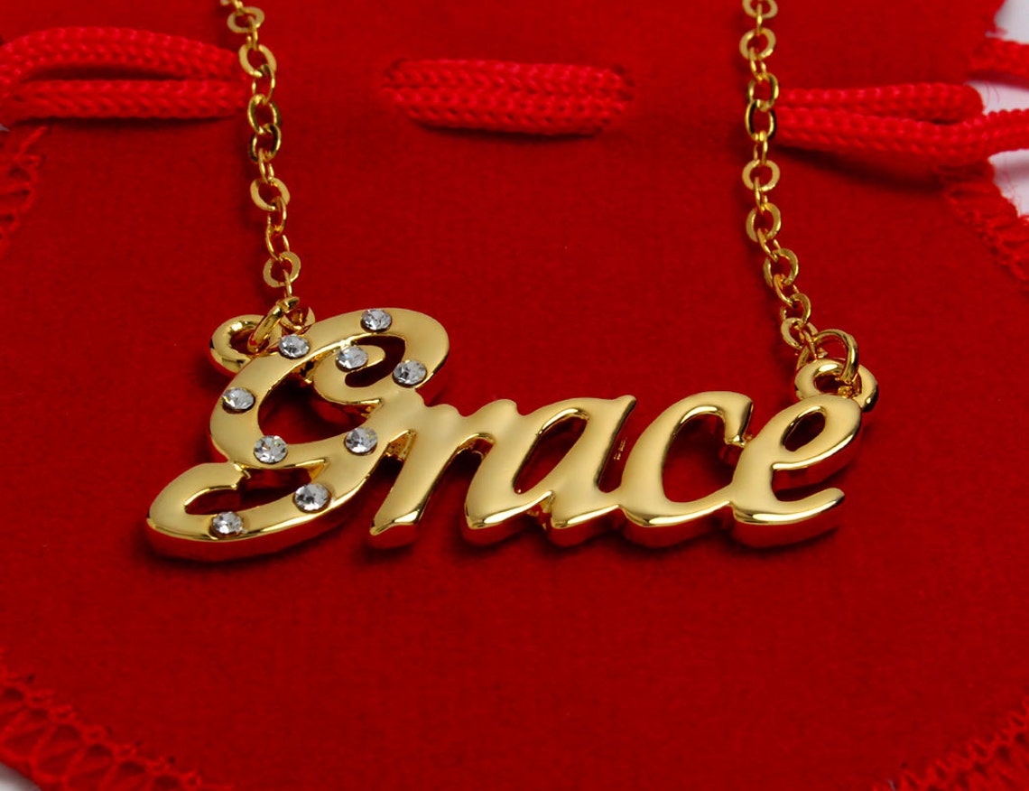 Name Necklace Grace Gold Plated 18ct Personalised Necklace Etsy