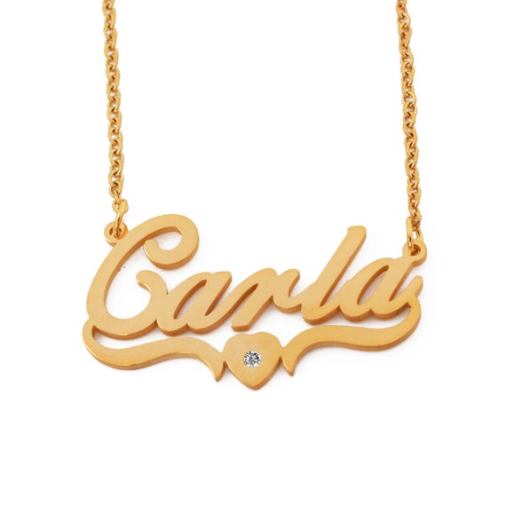 Carla Heart Name Necklace 18ct Gold Plated Personalized Monogram