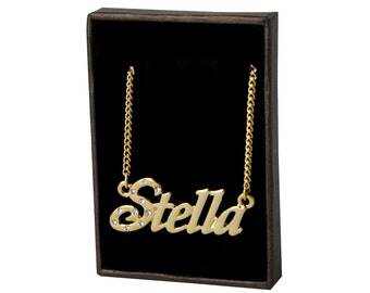 Nombre a collar Stella - plateado 18 quilates personalizados collares de oro con Swarovski Elements