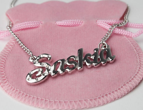 Name Necklace Saskia White Gold Plated 18ct Personalised Necklace With  Swarovski Elements - Etsy New Zealand