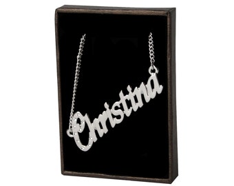 Name Necklace Christina White Gold Plated 18ct Personalised - Etsy Name Necklace Christina White Gold Plated 18ct Personalised - Etsy
