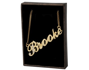 Name Necklace Brooke - Gold Plated 18ct Personalised Necklace with Swarovski Elements