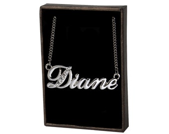 Nombre a Diane collar - collar personalizado plateado de 18 quilates blanco oro con Swarovski Elements