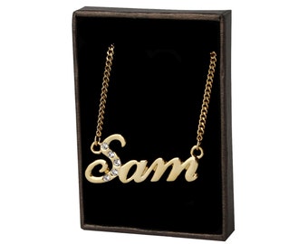 Name Necklace Sam - Gold Plated 18ct Personalised Necklace with Swarovski Elements