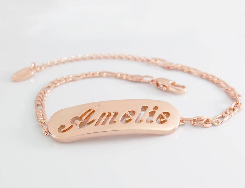 Personalised Bracelet 10 Figaro Chain with Gift Box and Gift Bag. Name Bracelet AMELIE