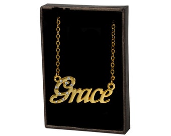 Nombre collar Grace - plateado 18 quilates personalizados collares de oro con cristales checos