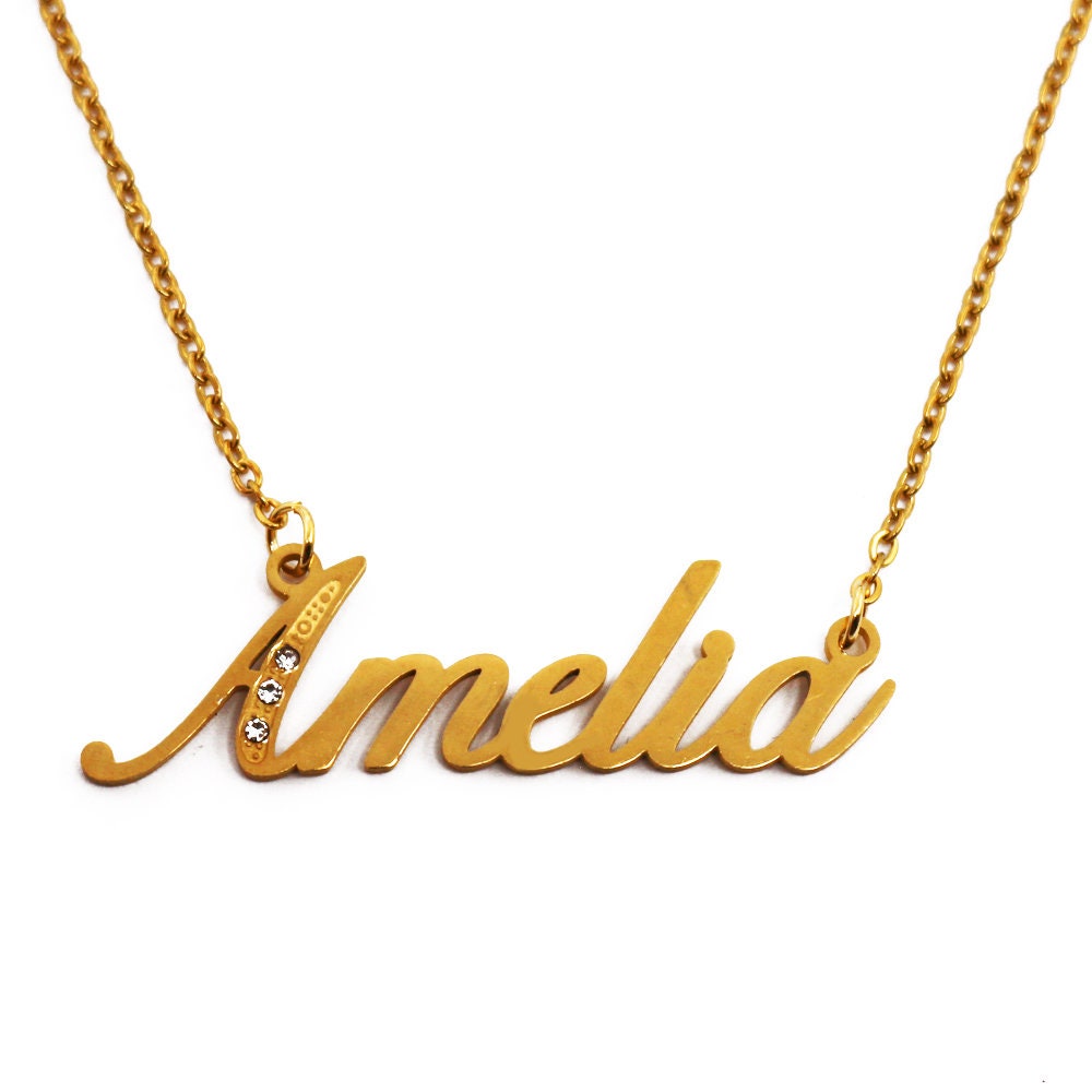 Amelia Name Necklace Personalized Name Jewellery Silver Tone and Gold ...