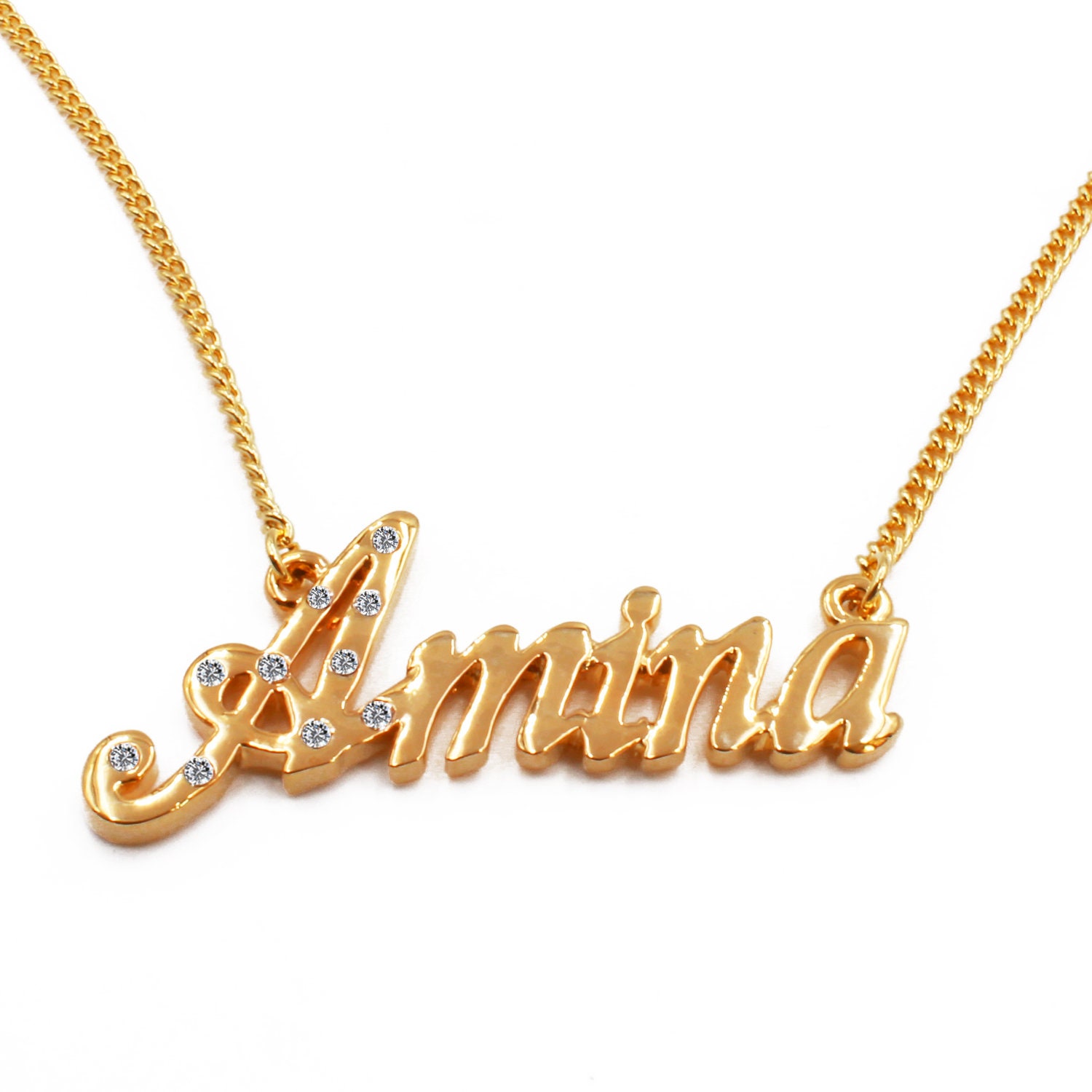 Name Necklace Amina Gold Plated 18ct Personalised Necklace With