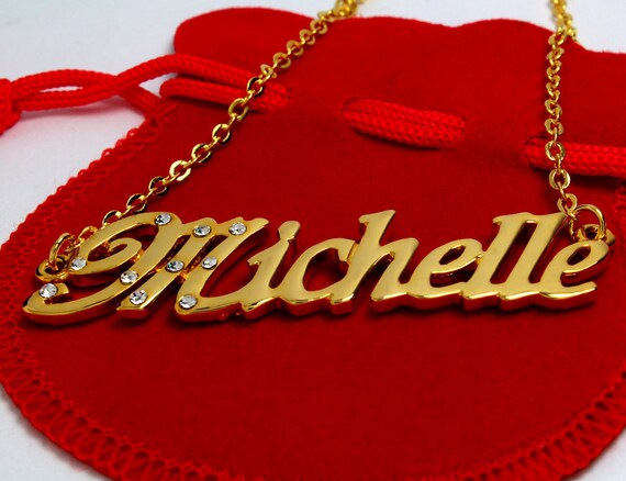 MICHELLE 18ct Gold Plated Personalised Name Necklace Custom Heart Shaped 