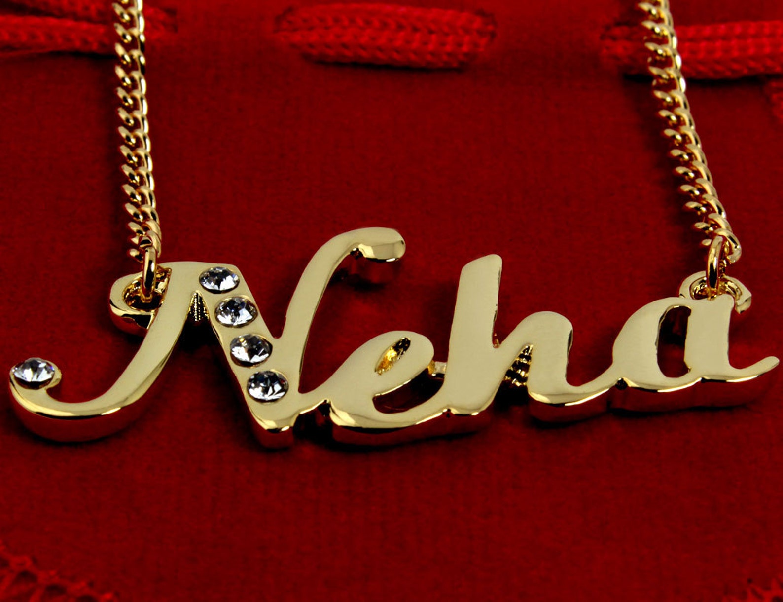 Name Necklace Neha Gold Plated 18ct Personalised Necklace Etsy