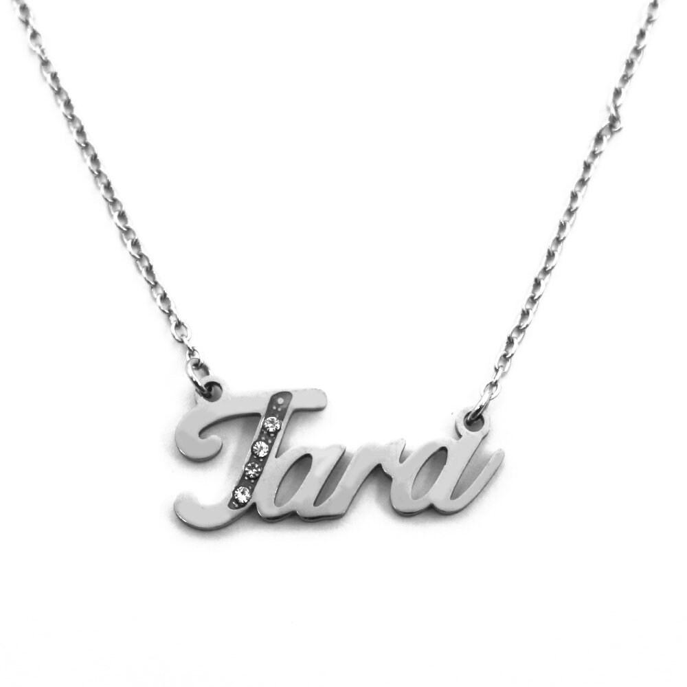 Tara Name Necklace Personalized Name Jewellery Silver Tone and