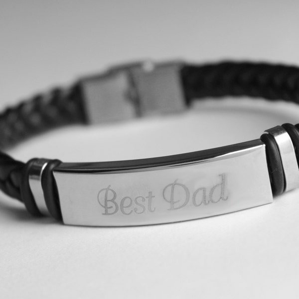 Name Bracelet BEST DAD - Personalised Mens Engraved Bracelet. Including Gift Box and Gift Bag.