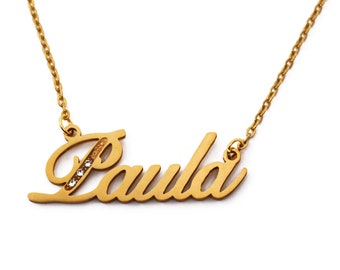 Collar de nombre Paula - Joyería de nombre personalizado - Tono plateado y oro - Regalo personalizado para las mujeres - Caja de regalo gratis & Bolsa