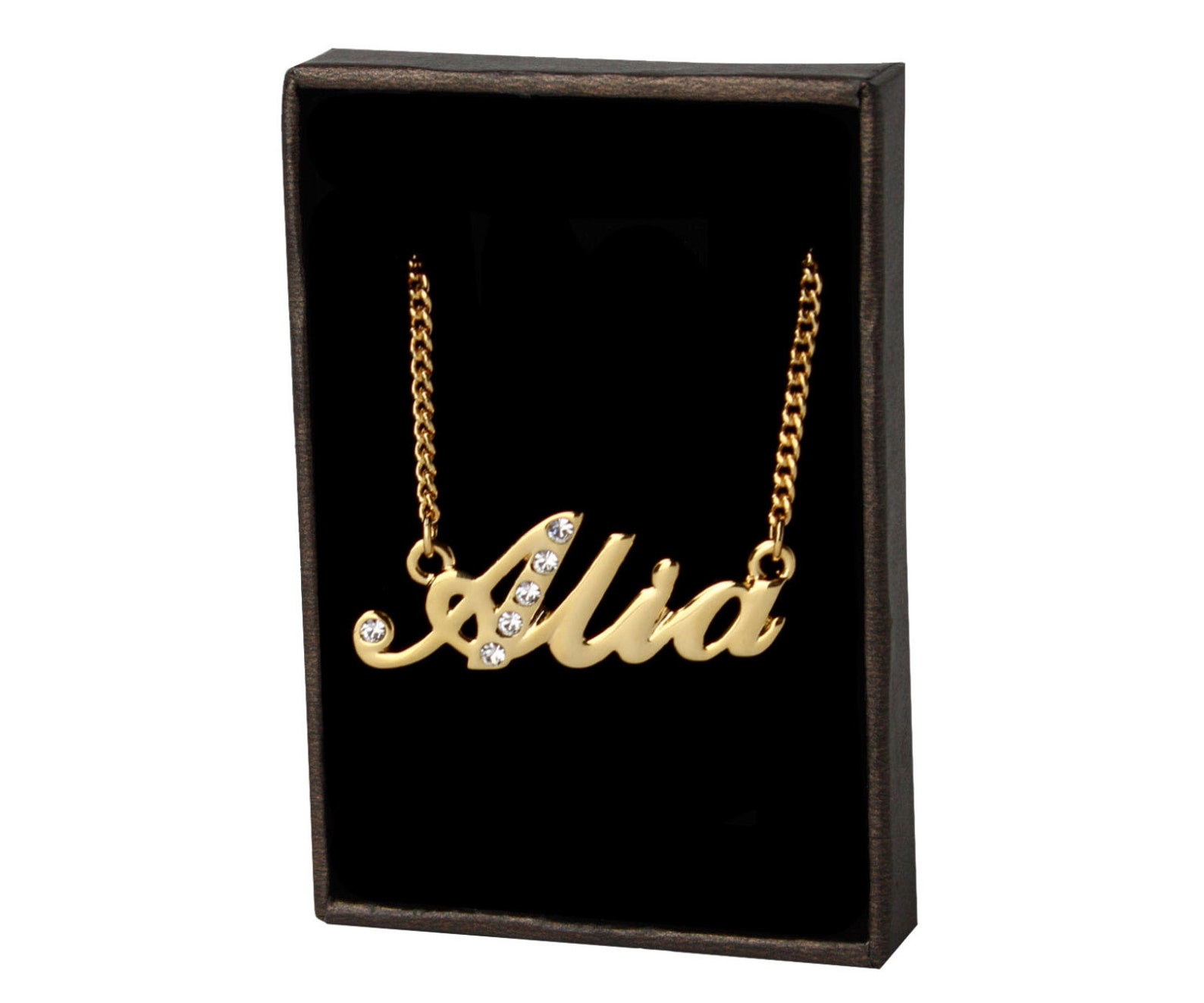 Name Necklace Alia Gold Plated 18ct Personalised Necklace Etsy New