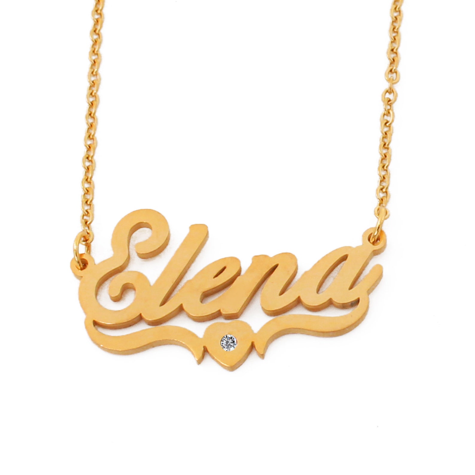 Elena Heart Name Necklace 18ct Gold Plated Personalized Etsy